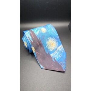 Men's VINTAGE Ralph Marlin Tie Necktie VINCENT VAN GOGH STARRY NIGHT MADE IN USA
